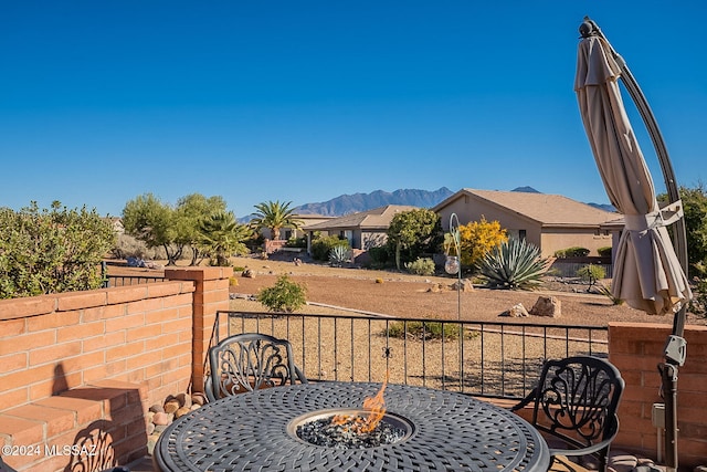 view of patio featuring a mountain view