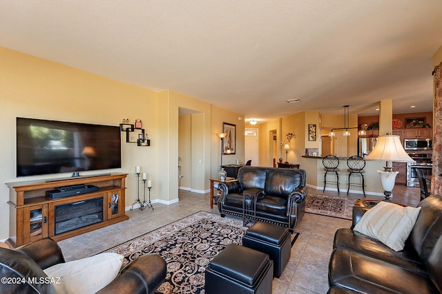 view of tiled living room