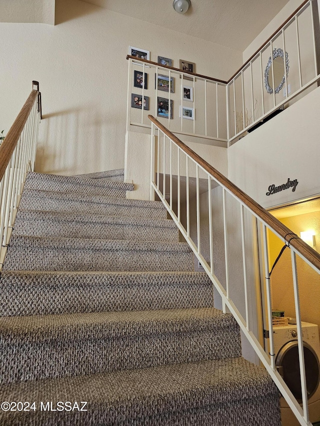 staircase with carpet flooring