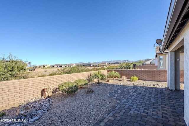 view of patio with a mountain view