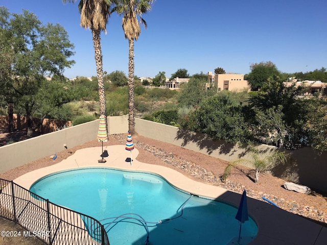 view of swimming pool featuring a patio