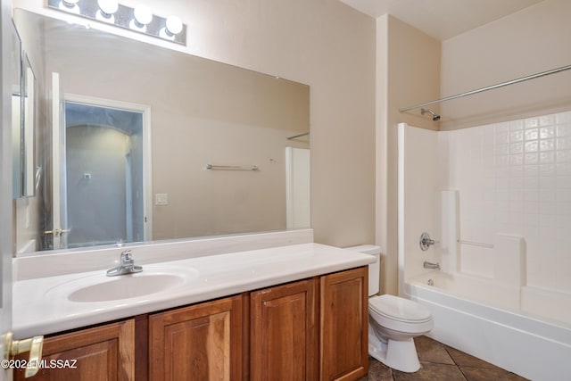 full bathroom with tile patterned flooring, vanity, shower / bath combination, and toilet