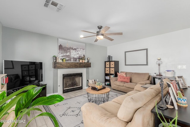 living room with ceiling fan