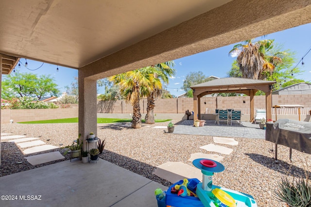 view of patio featuring a gazebo