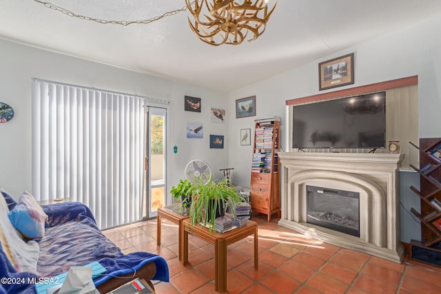 living room featuring tile patterned floors