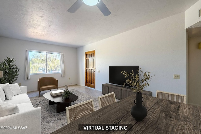 living room with ceiling fan