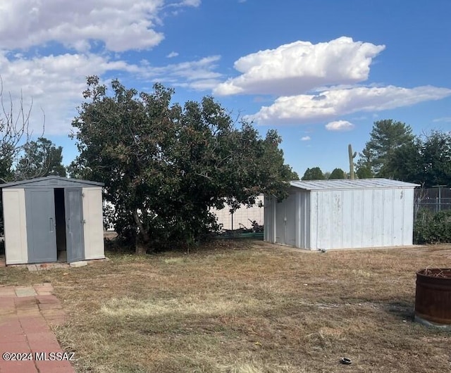 view of yard with a shed