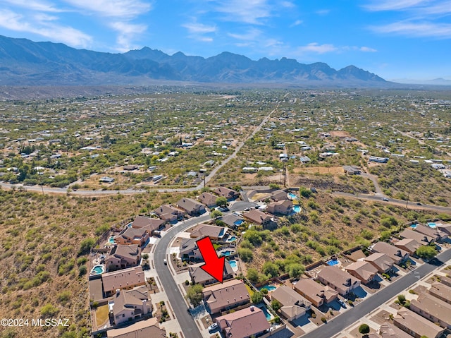 aerial view featuring a residential view and a mountain view