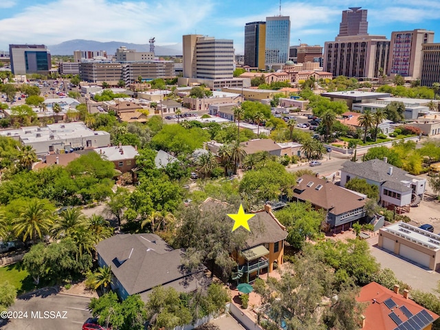 birds eye view of property featuring a mountain view