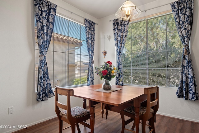 dining area featuring wood-type flooring and a wealth of natural light