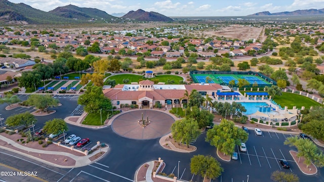 bird's eye view with a mountain view