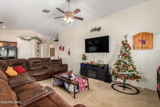 13696 E Aviara Pl, Vail, AZ 85641 - living area with lofted ceiling, ceiling fan, and light carpet