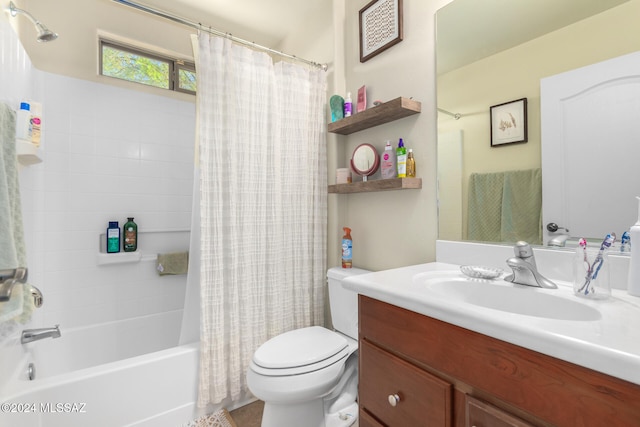 full bathroom featuring vanity, toilet, and shower / bath combo with shower curtain