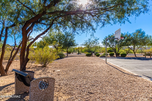 view of yard featuring basketball hoop