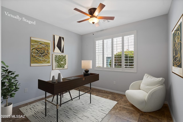 60241 E Arroyo Grande Dr, Oracle, AZ 85623 - office area with ceiling fan and baseboards