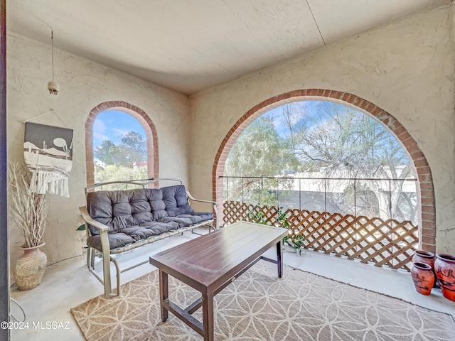 living room featuring concrete floors