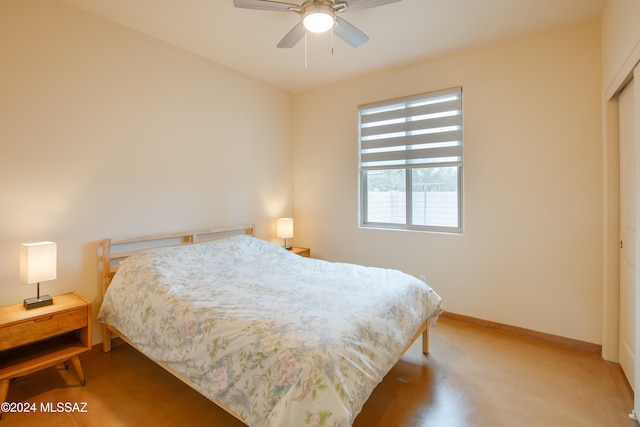 bedroom featuring a closet and ceiling fan