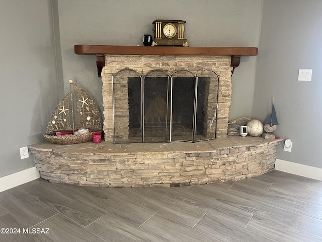 interior details featuring a fireplace