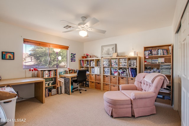 office with carpet and ceiling fan