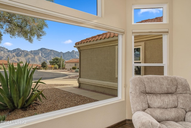 interior space featuring a mountain view