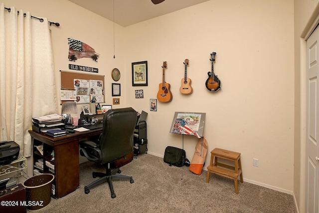 home office with carpet flooring