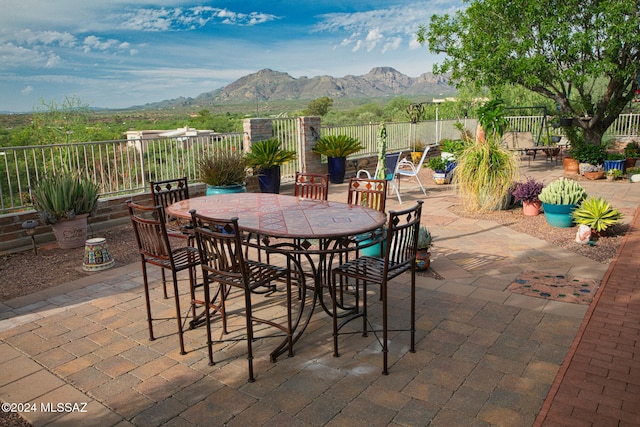 view of patio featuring a mountain view