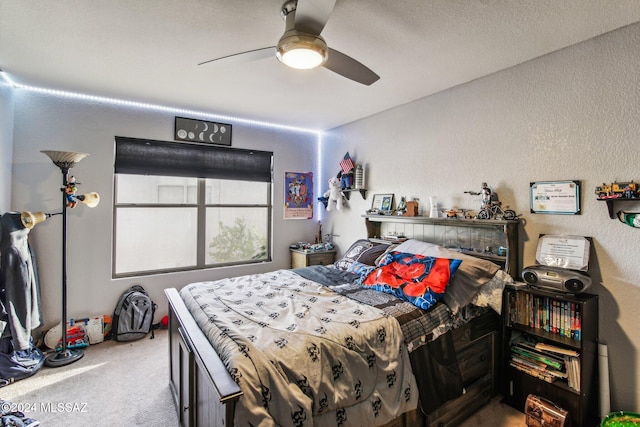 bedroom featuring carpet flooring and ceiling fan