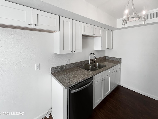 1600 N Wilmot Rd Unit 291, Tucson, AZ 85712 - kitchen with dishwasher, a sink, baseboards, white cabinetry, and dark wood-style flooring
