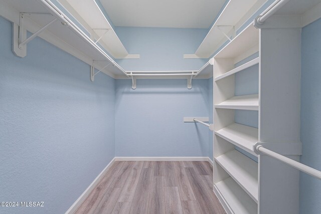 spacious closet featuring light hardwood / wood-style flooring