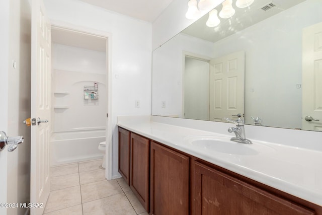 full bathroom featuring tile patterned flooring, vanity, shower / bath combination, and toilet