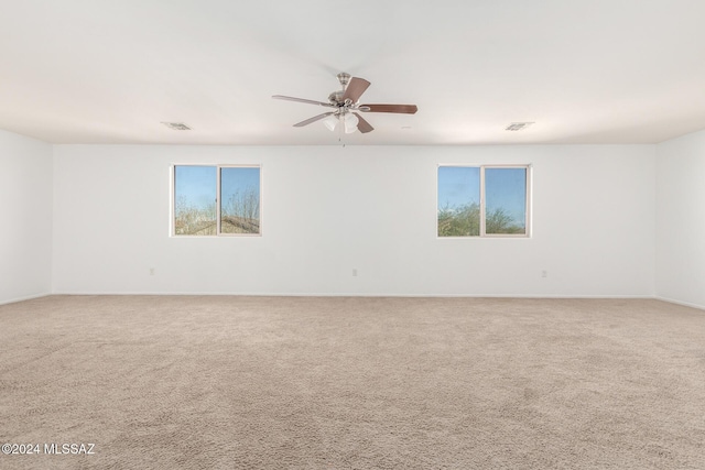 empty room featuring carpet flooring, a wealth of natural light, and ceiling fan