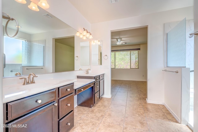 bathroom featuring ceiling fan and vanity