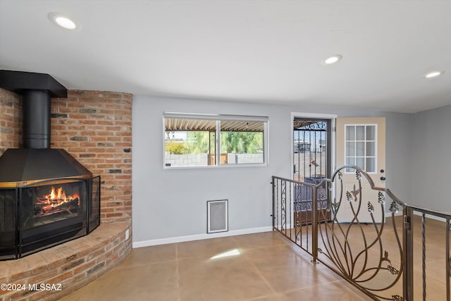 interior space featuring a wood stove