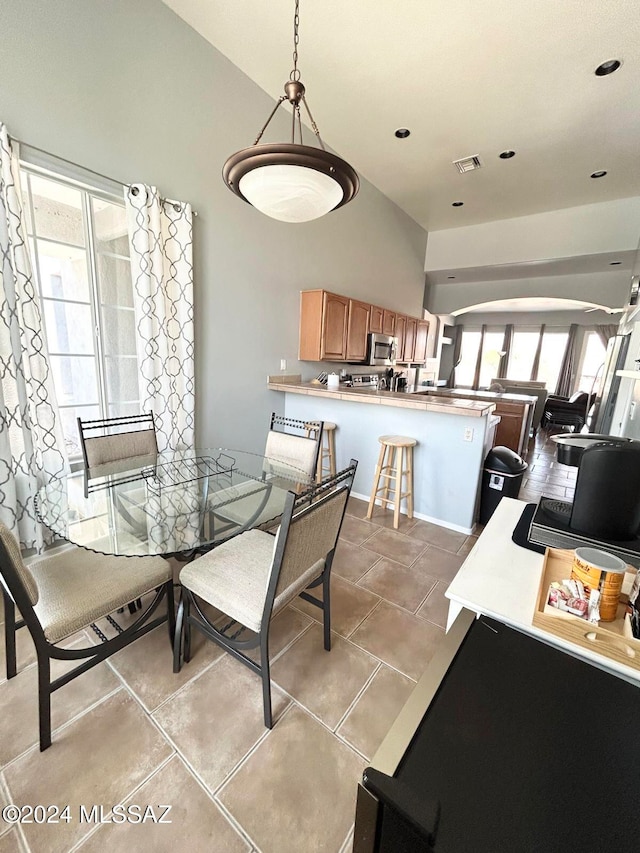 tiled dining area with plenty of natural light