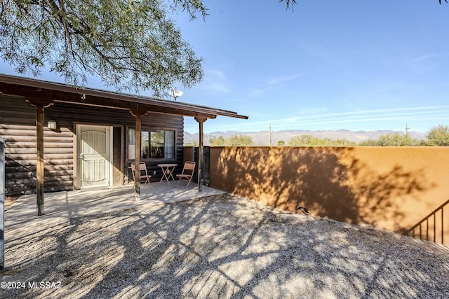 view of patio with a mountain view