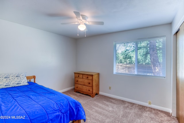 bedroom with carpet flooring and ceiling fan