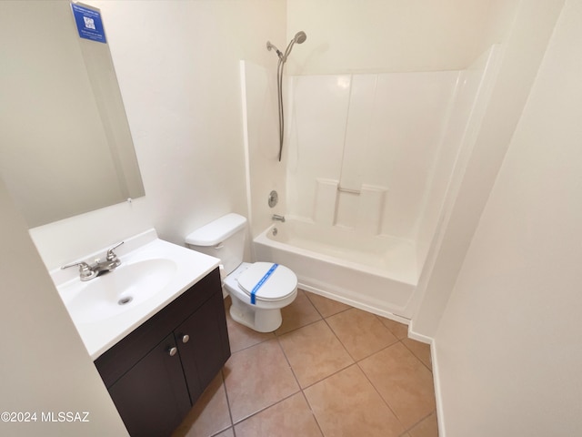 full bathroom featuring tile patterned flooring, shower / tub combination, vanity, and toilet