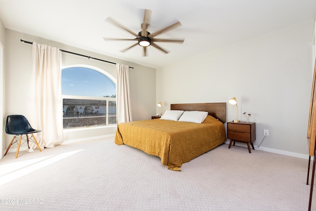 bedroom with carpet floors and ceiling fan