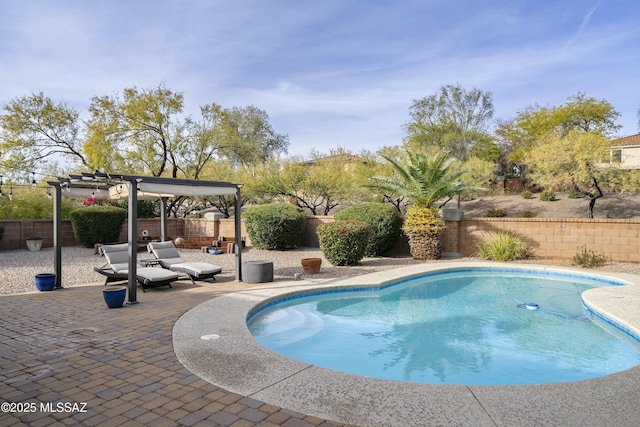 view of swimming pool with a patio and a pergola