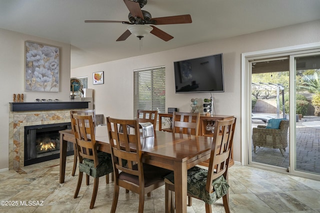 dining room with ceiling fan