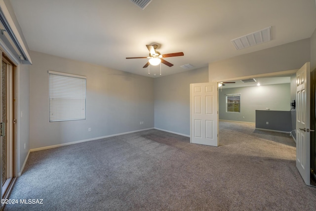 unfurnished bedroom with carpet and ceiling fan