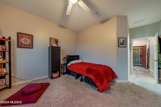 bedroom featuring carpet and ceiling fan