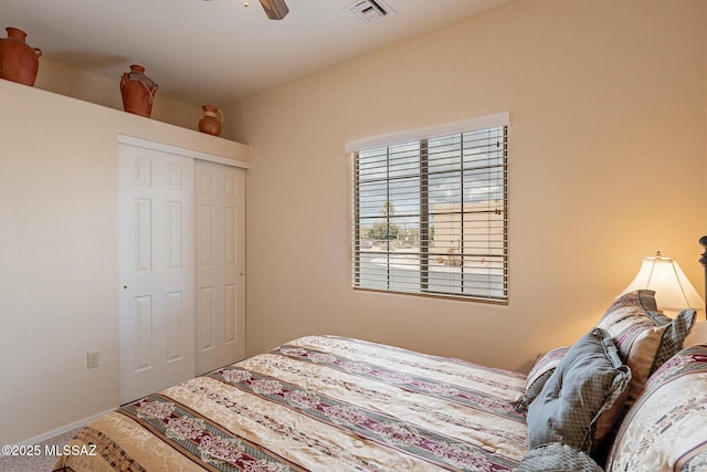 bedroom with a closet and ceiling fan