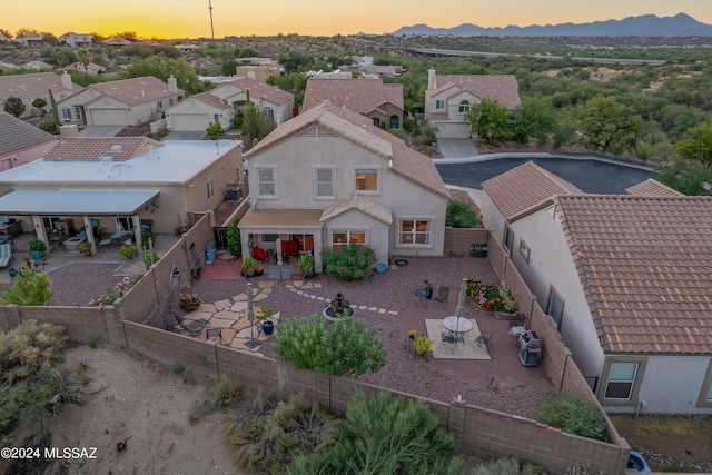 aerial view with a residential view and a mountain view