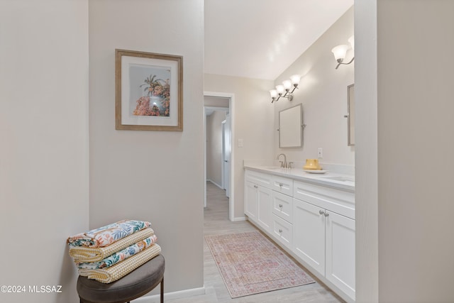 bathroom with vanity and hardwood / wood-style flooring