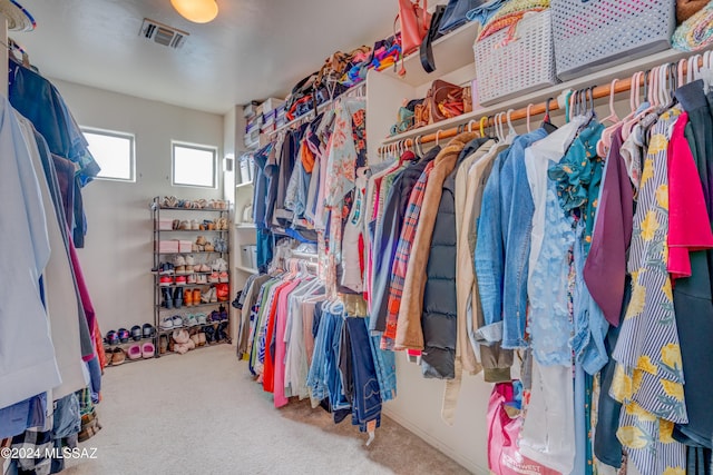 walk in closet featuring carpet and visible vents