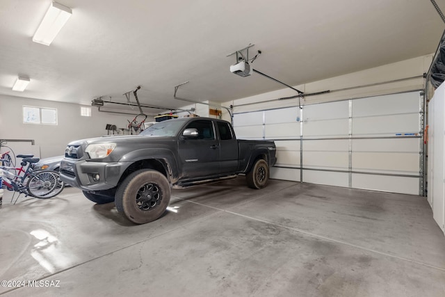 garage with a garage door opener