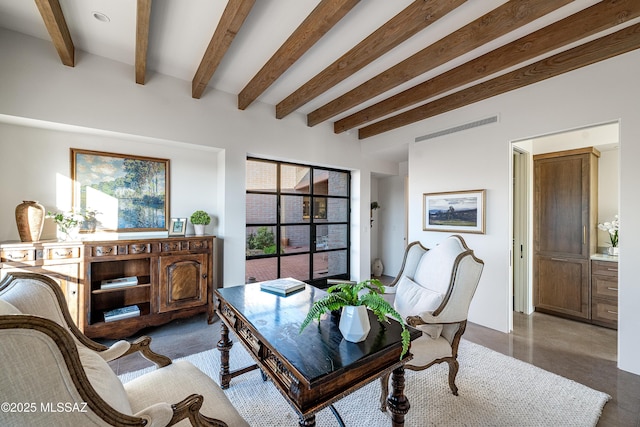 5200 N Camino Antonio, Tucson, AZ 85718 - office area with visible vents, concrete flooring, and beamed ceiling