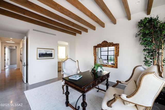 5200 N Camino Antonio, Tucson, AZ 85718 - home office featuring concrete floors, recessed lighting, visible vents, and beam ceiling