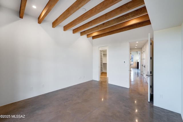 5200 N Camino Antonio, Tucson, AZ 85718 - unfurnished living room with beam ceiling, finished concrete floors, and recessed lighting
